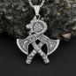 Preview: Vintage Vikings-Halskette mit Doppelaxt-Anhänger, 316L Edelstahl, verblasst nicht, klassische Wolfskopf-Halsketten, nordischer Schmuck